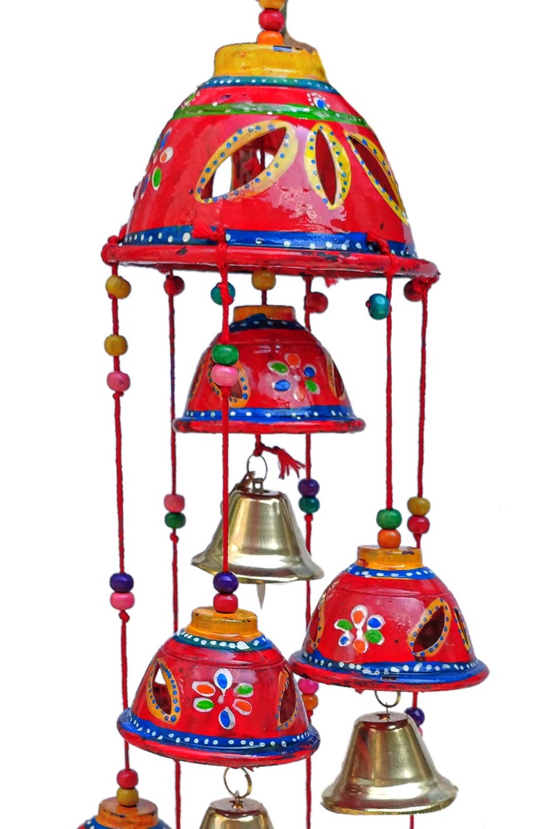 AIVIK Rajasthani Painting Design, Home Decor Long 7 Bells Wall Hanging Decorative showpice Wind Chimes for Home Balcony Garden Indoor and Outdoor Set of 1 - Image 2