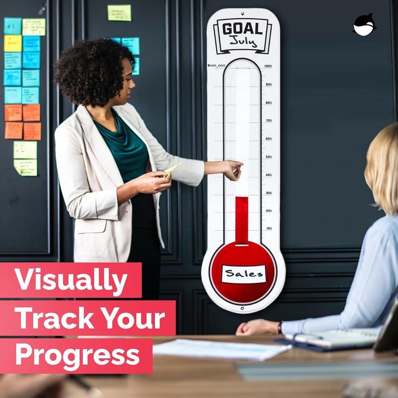 ORCA Fundraising Thermometer Chart Goal Tracker | Dry Erase Goal Setting Wall Mounted Thermometer | Giant Sales Goal Board with Pull-Through Ribbon Progress Tracker (46” x 12”) by - Image 4