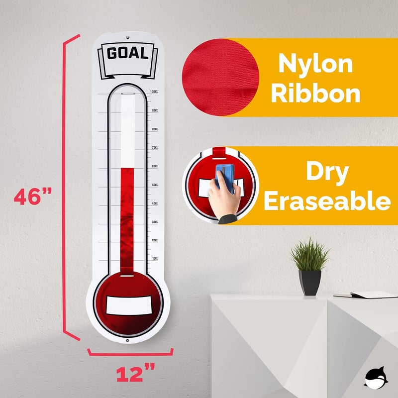 ORCA Fundraising Thermometer Chart Goal Tracker | Dry Erase Goal Setting Wall Mounted Thermometer | Giant Sales Goal Board with Pull-Through Ribbon Progress Tracker (46” x 12”) by - Image 3