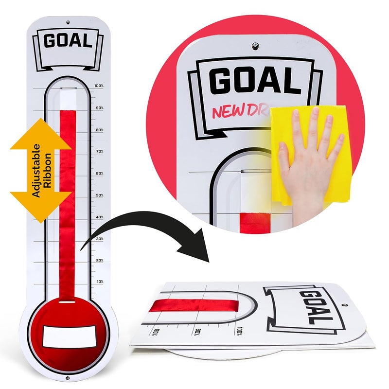ORCA Fundraising Thermometer Chart Goal Tracker | Dry Erase Goal Setting Wall Mounted Thermometer | Giant Sales Goal Board with Pull-Through Ribbon Progress Tracker (46” x 12”) by - Image 1