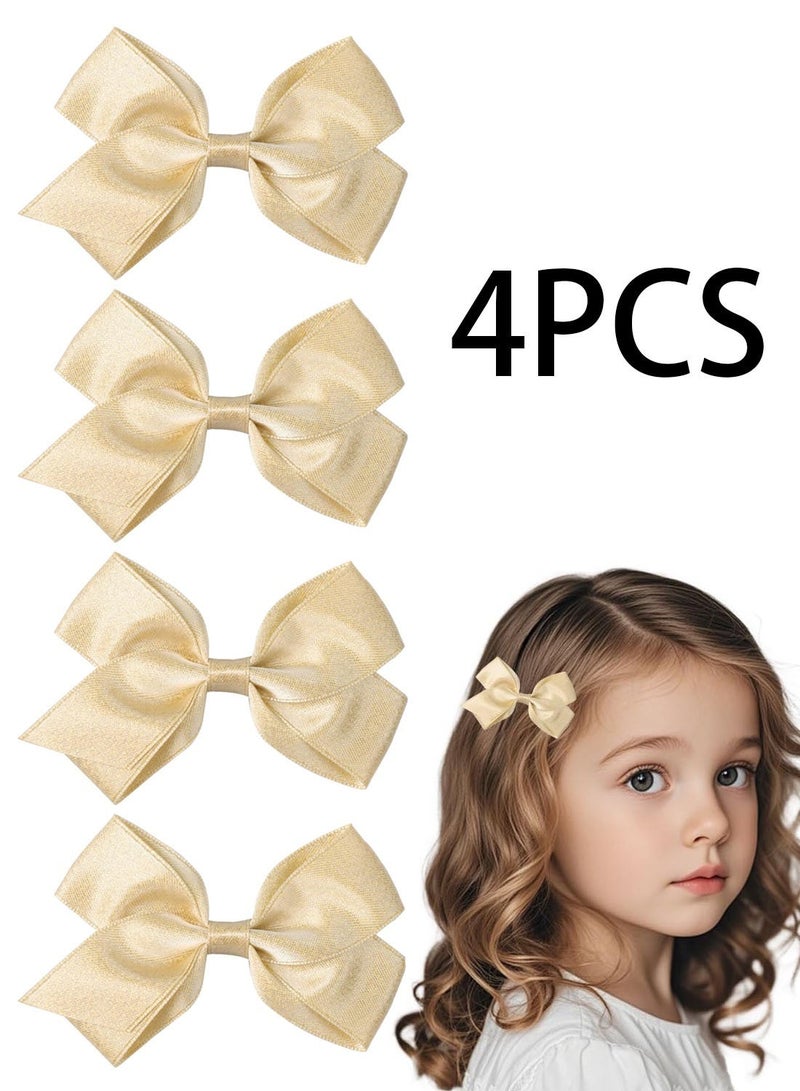 4 مشابك شعر على شكل فيونكات للبنات، مشبك فيونكة ذهبية صغيرة لامعة بطول 3 بوصات، مناسب للفتيات الصغيرات والمراهقات، صغير الحجم - Image 1