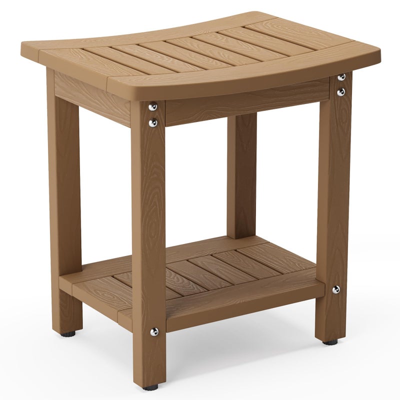 LUE BONA LUE BONA HDPS Shower Bench Seat Shower Stool for Inside Shower Waterproof Bath Spa Shower Foot Stool for Shaving Legs with Storage Shelf Weather ResistantNonSlipIndoor or Outdoor Use Brown 