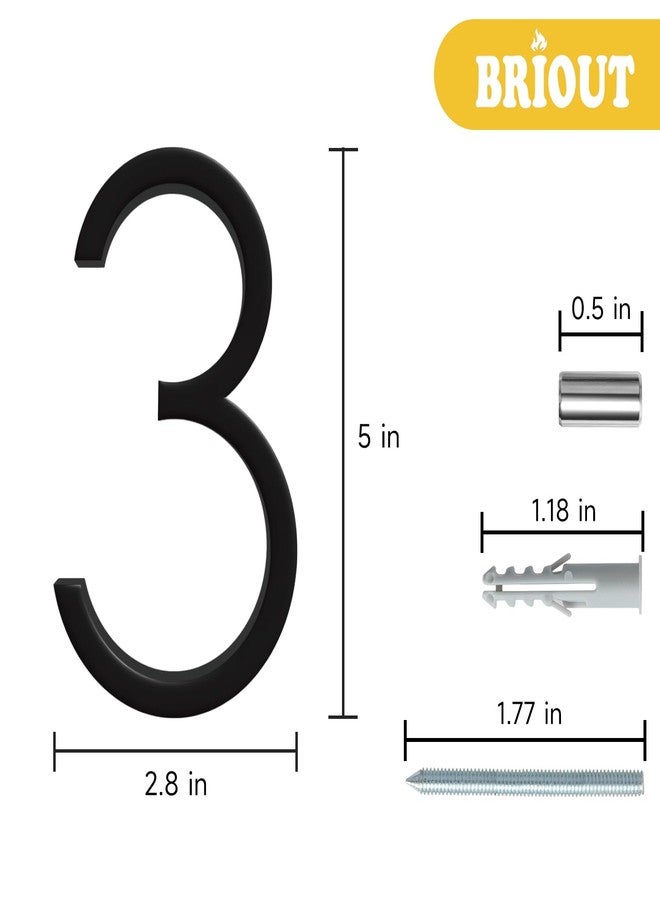 Briout 5" Floating House Number for Outside, Metal Modern Address Numbers for House, Zinc Alloy Anti-Rust Home Address Numbers for Door Mailbox, High Gloss Black (3) - Image 2