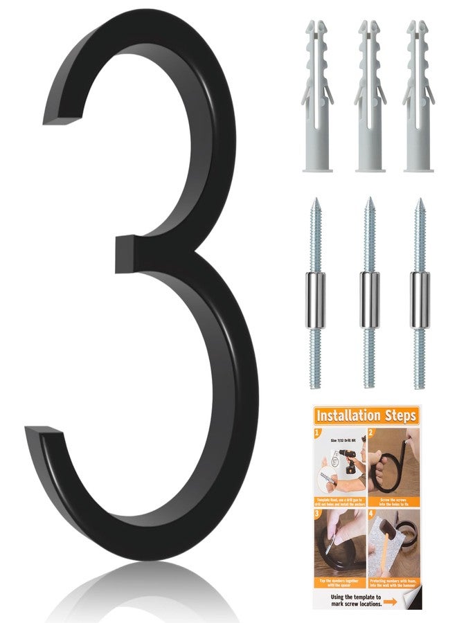 Briout 5" Floating House Number for Outside, Metal Modern Address Numbers for House, Zinc Alloy Anti-Rust Home Address Numbers for Door Mailbox, High Gloss Black (3) - Image 1