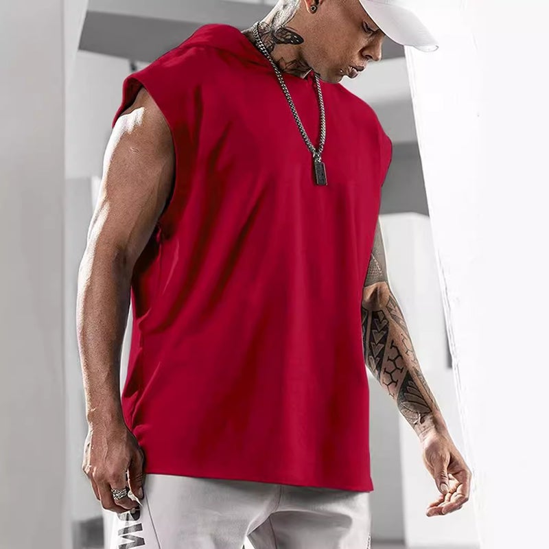 2023 New Casual Pullover Sports Casual Men's T-Shirt Trendy Sleeveless Hooded Loose Men - Image 3