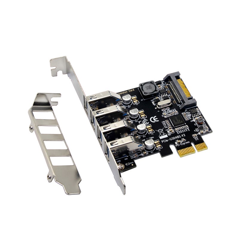 Four Ports USB 3.0 Super Fast 5Gbps PCI-E Expansion Card PCI Express Adapter Converter Card Power Supply Module For Desktop PC with 2U Low-profile Bracket - Image 1