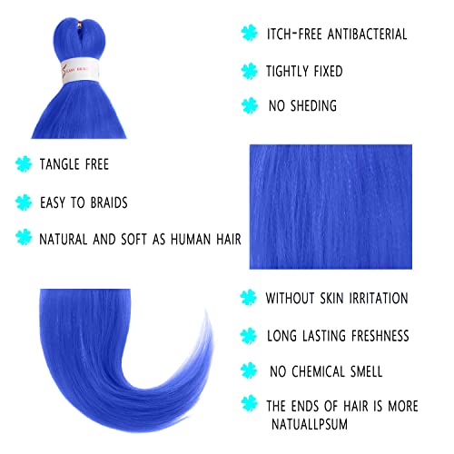 Leeven Blue Pre Stretched Braiding Hair 26 Inch 2 Pack Braiding Hair Extensions For Braiding Crochet Azure Blue - Image 5