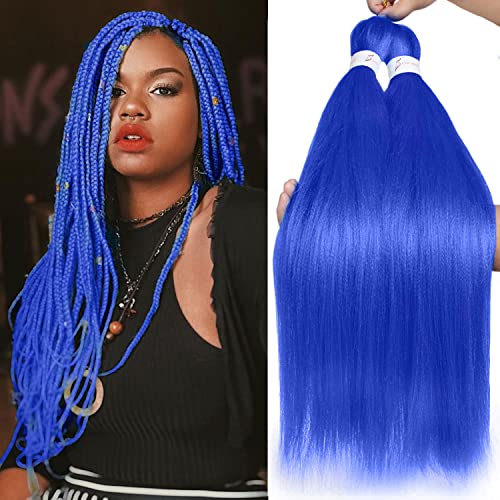 Leeven Blue Pre Stretched Braiding Hair 26 Inch 2 Pack Braiding Hair Extensions For Braiding Crochet Azure Blue - Image 2