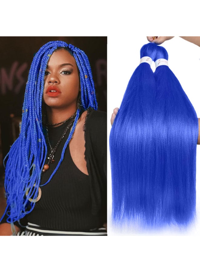 Leeven Blue Pre Stretched Braiding Hair 26 Inch 2 Pack Braiding Hair Extensions For Braiding Crochet Azure Blue - Image 3