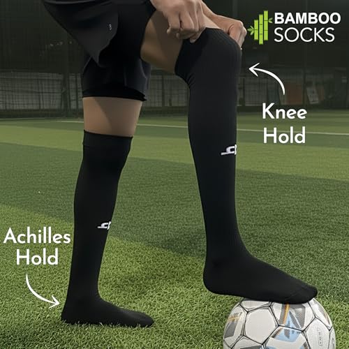 HEELIUM Bamboo Football Socks For Men & Women, Odour Free, Superior Grip & Cushioned Base, 3X Softer Than Cotton Stockings - Knee Length, Black - Image 3