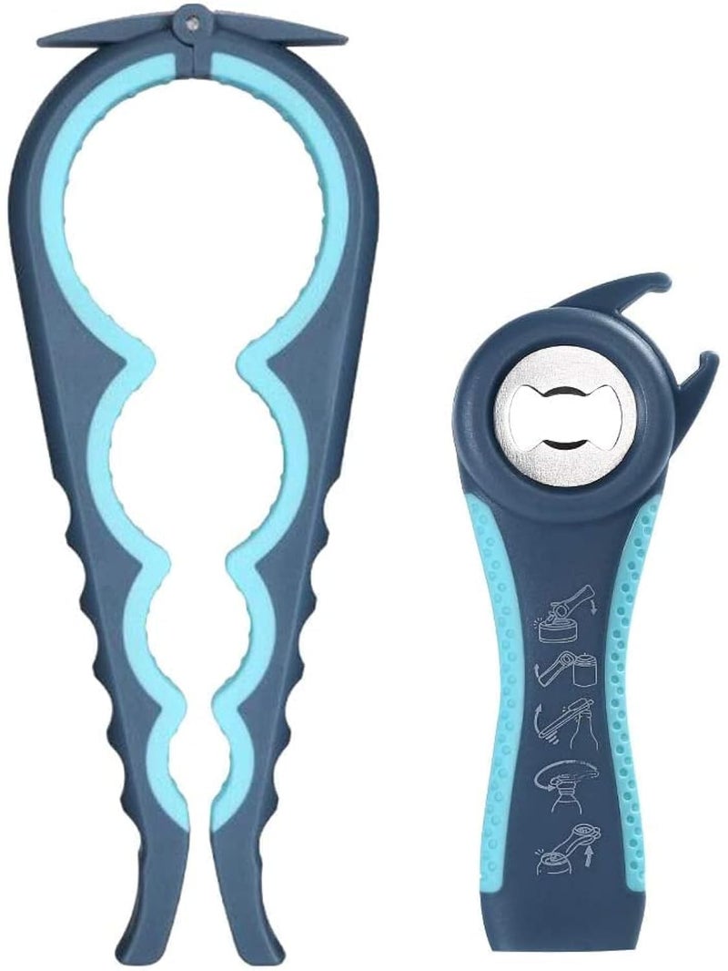 Otstar Latest Jar Opener 5 in 1 Multi Function Bottle Opener Ring Pull Can Opener Kit for Weak Hands Elderly Arthritis Sufferers Blue
