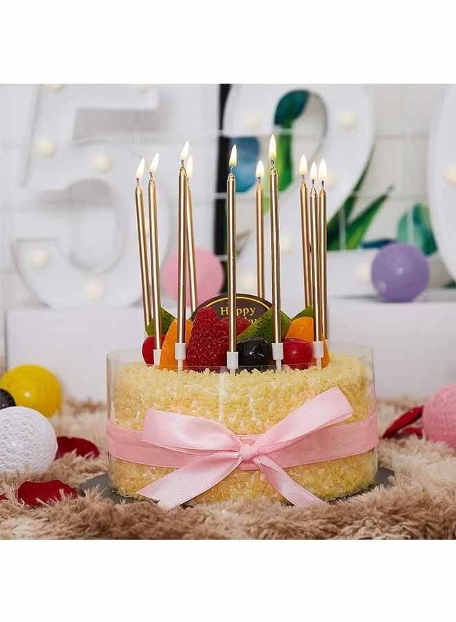 واي جيه مجموعة شموع عيد الميلاد باللوحة الكهربائية القابلة للتحلل شموع طويلة رفيعة مع حاملي الأقراص شموع الحفلة لكعك عيد الميلاد (ذهبية + وردية) - Image 5