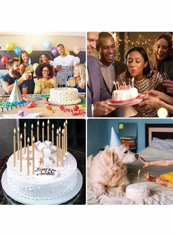 واي جيه مجموعة شموع عيد الميلاد باللوحة الكهربائية القابلة للتحلل شموع طويلة رفيعة مع حاملي الأقراص شموع الحفلة لكعك عيد الميلاد (ذهبية + وردية) - Image 4