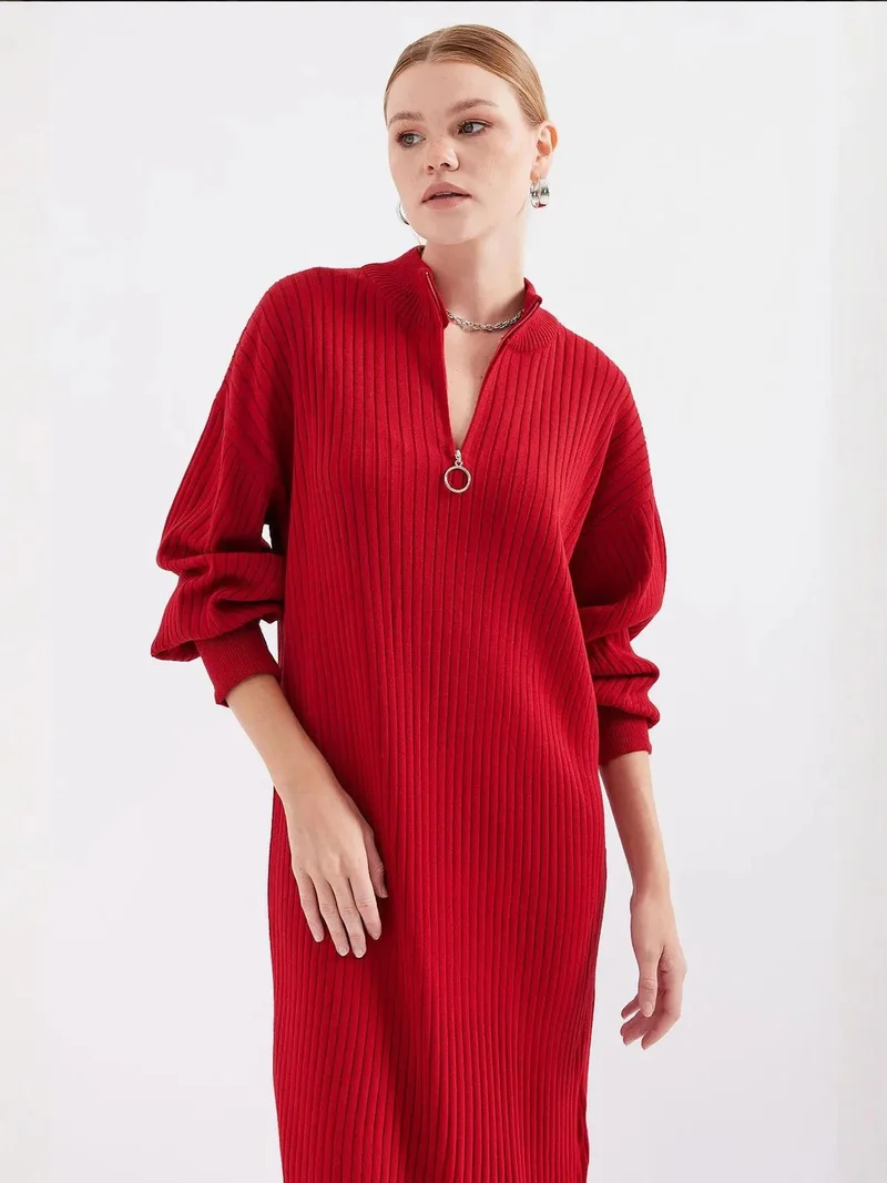 بيغ دارت BDART Textured Knit Dress with Half Turtleneck and Zipper