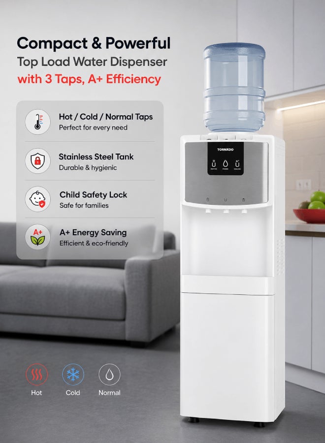 Tornado Water Dispenser Top Loading with Bottom Cabinet Hot & Cold 3 Taps White TWD-L3T3RE-W TWD-L3T3RE-W white - Image 1
