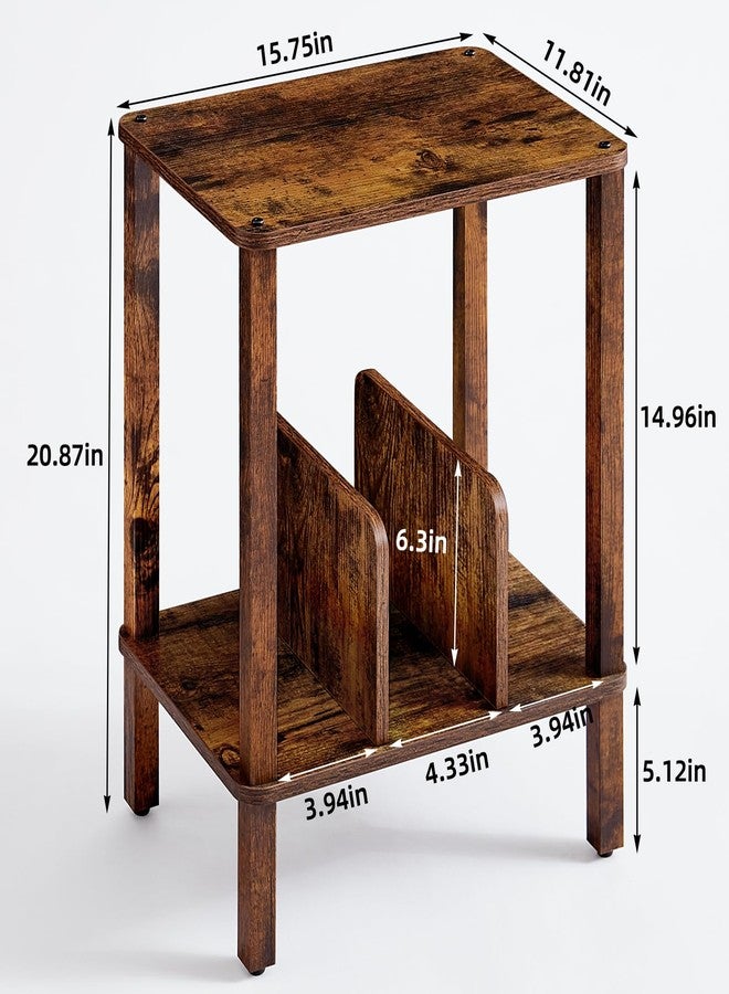LELELINKY 2-Tier Record Player Stand with Vinyl Record Storage up to 100 Albums, Bedroom Record Holder and Multi-Functional End Table for Living Room, Brown - Image 3