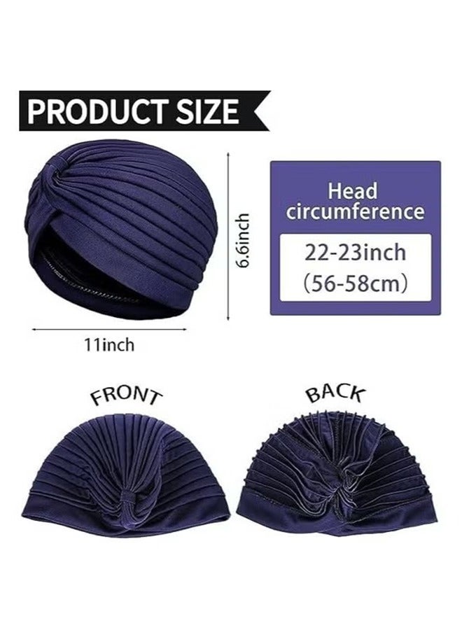 HY 3 Pieces Fashion Turbans for Women Soft Pre Tied Knot Fashion Pleated Cancer Turban Cap Chemo Headwrap Sleep Hat, 3 Colors - Image 4