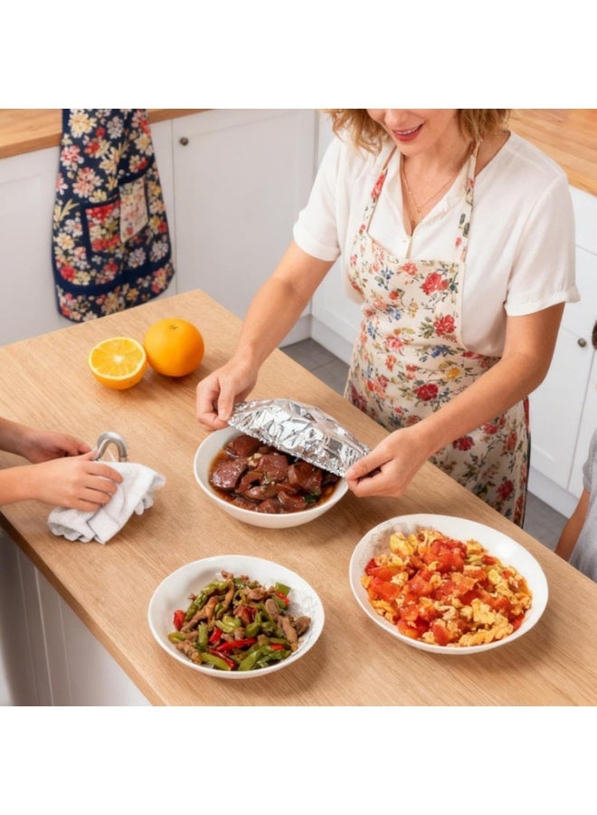 Altheqa 50Pc Aluminium Foil Food Covers | Elastic Tin Foil Film Insulation Cover | Repeatable Stretchy Edge Plate Covers for Food Storage | Fresh Keeping Aluminum Foils Heat Shield Lids for Kitchen, Party - Image 3