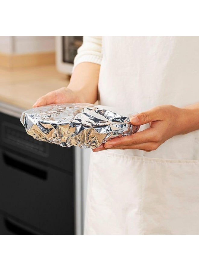 Altheqa 50Pc Aluminium Foil Food Covers | Elastic Tin Foil Film Insulation Cover | Repeatable Stretchy Edge Plate Covers for Food Storage | Fresh Keeping Aluminum Foils Heat Shield Lids for Kitchen, Party - Image 2