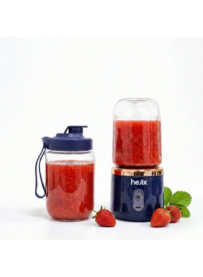 HEJIX Rechargeable Mini Juicer Blender, 2-in-1 Portable Juice Maker, 40W Motor, 1200mAh Battery, 6-Blade Stainless Steel, 2 x 400ml Cups – Model HX402 - Image 1