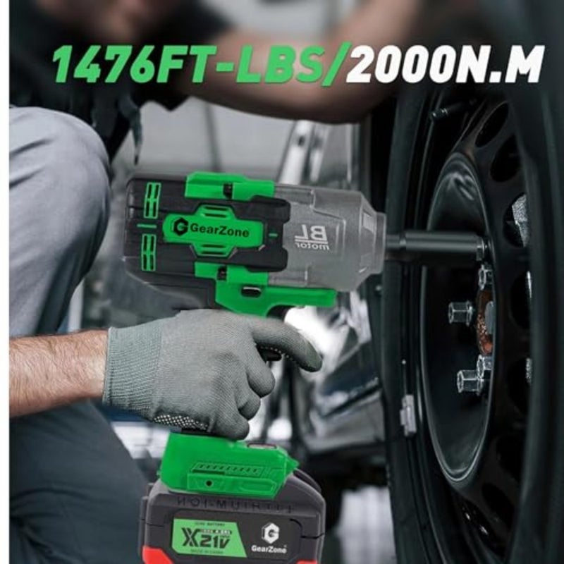 2000Nm High Torque Impact Driver, Cordless Impact Wrench 1/2 inch with 2pcs 4.0Ah Batteries, Fast Charger, 5 Sockets and Storage Box, Suitable for Car, Truck, Furniture, etc - Image 5