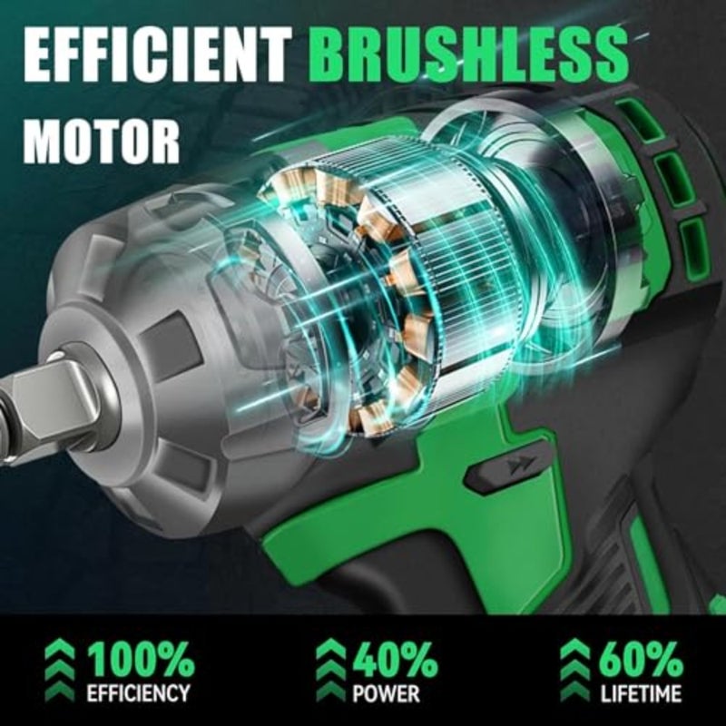 2000Nm High Torque Impact Driver, Cordless Impact Wrench 1/2 inch with 2pcs 4.0Ah Batteries, Fast Charger, 5 Sockets and Storage Box, Suitable for Car, Truck, Furniture, etc - Image 3