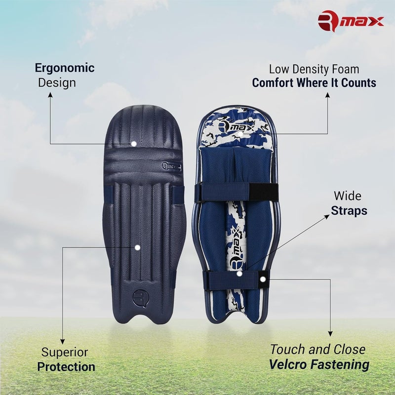 RMAX Cricket Batting Legguard Pad with Lightweight Ambidextrous Design, High-Density Foam Protection, Comfortable Inner Lining, Enhanced Knee and Shin Protection Full Size (Navy Blue) - Image 3