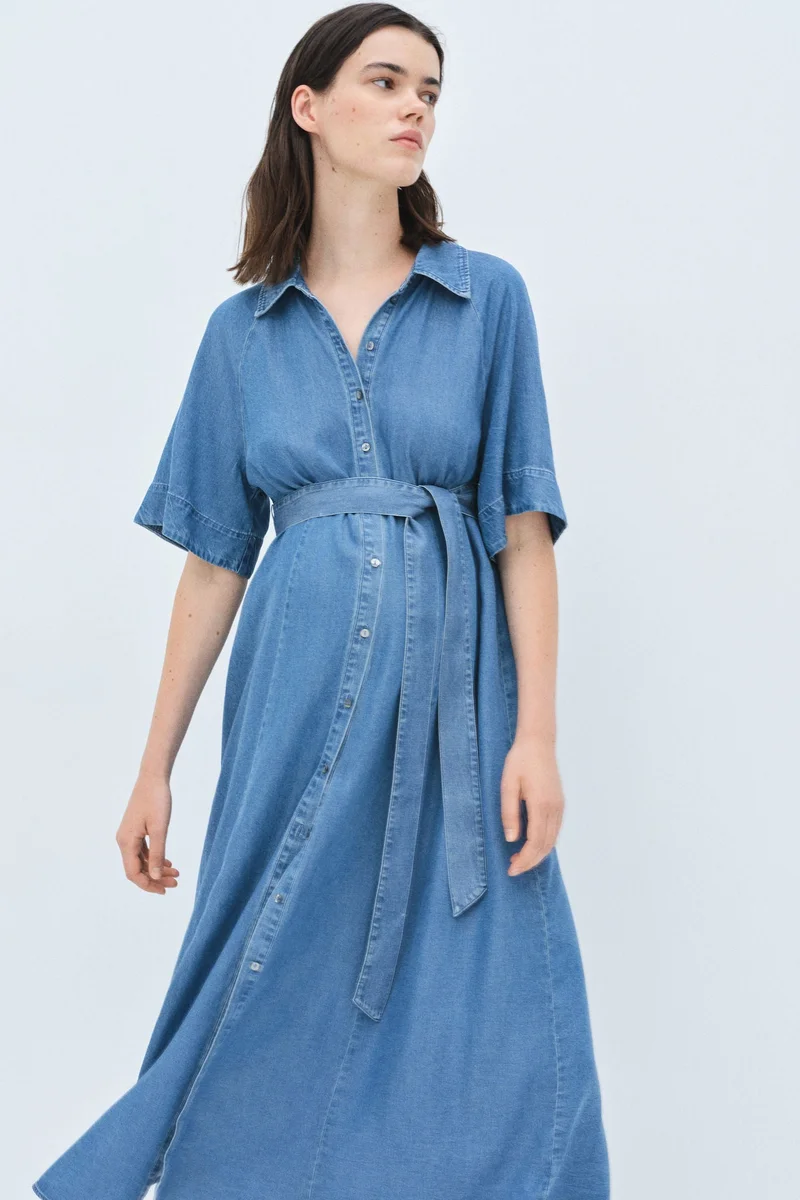 H&M MAMA Tie-belt denim dress