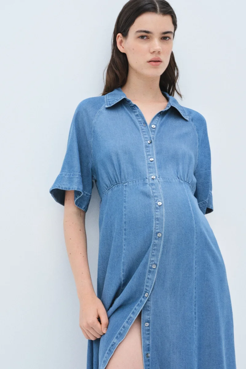 H&M MAMA Tie-belt denim dress