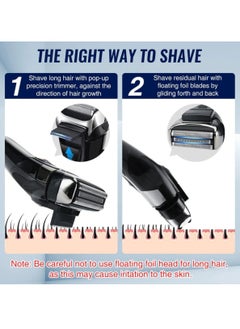 pritech Foil Electric Shaver for Men Face Electric Razor for Shaving Face Cordless Rechargeable Beard Shaver Waterproof LED Display Wet Dry Use  - Image 3