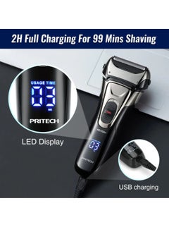pritech Foil Electric Shaver for Men Face Electric Razor for Shaving Face Cordless Rechargeable Beard Shaver Waterproof LED Display Wet Dry Use  - Image 5
