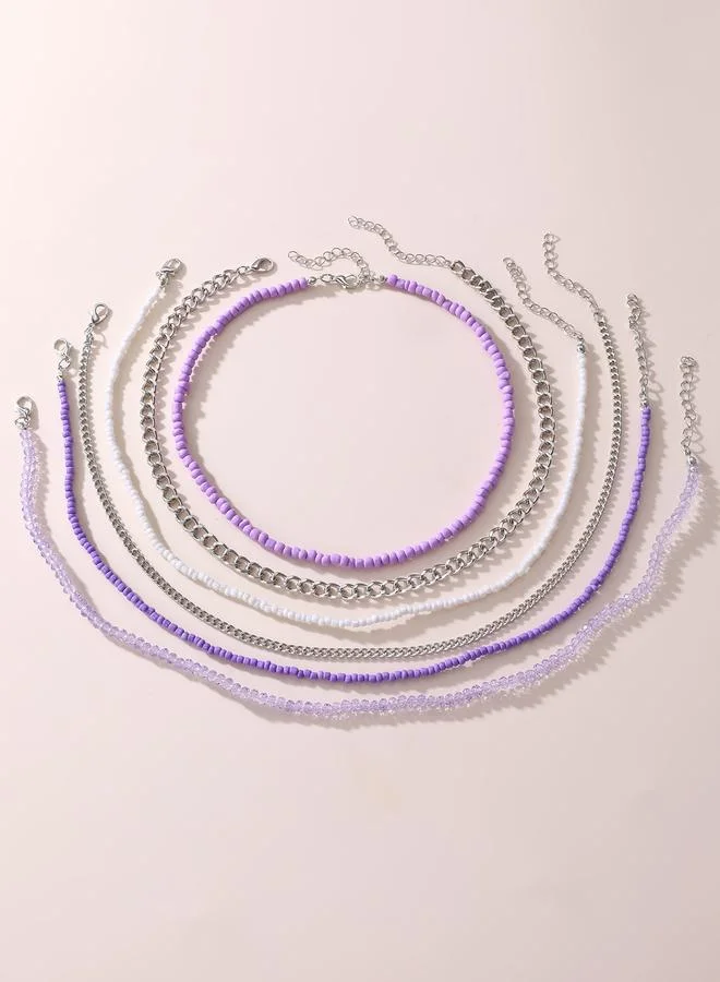 Take Two Pack of 6 - Girls Multi-Color Beaded and Chain Layered Necklace