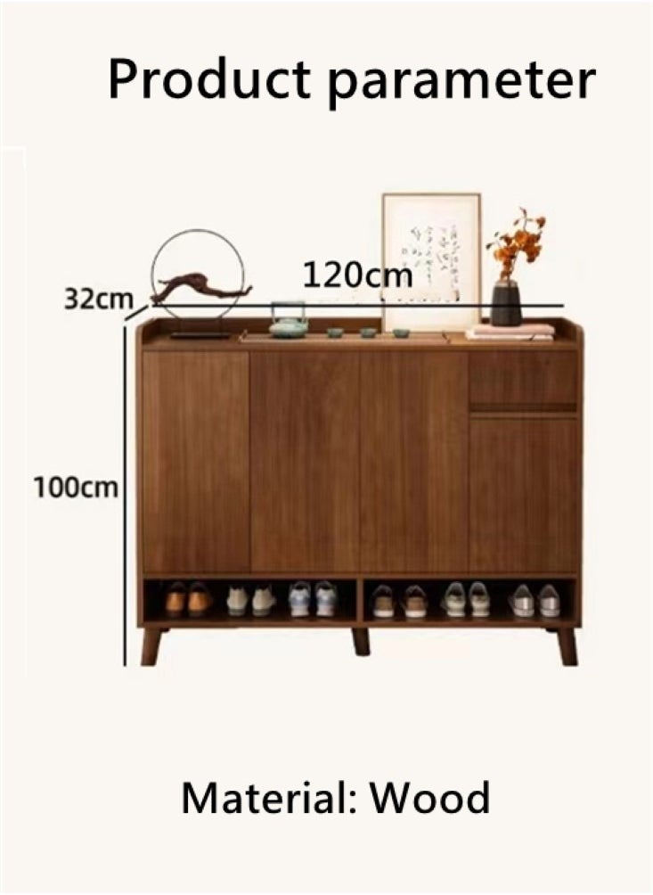 Kutis Double Rows 4 Tier Shoe Cabinet Storage Shoe Rack Organizer With Drawers And Doors Wood Brown 120x32x100 cm  - Image 5