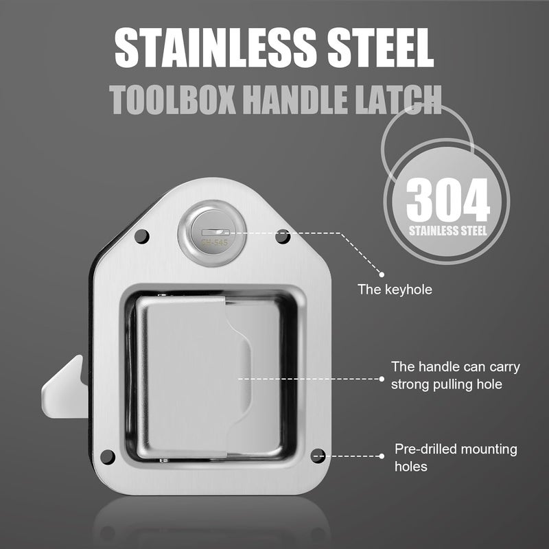 Tutor Auto 2Pack Truck Tool Box Latch Stainless Steel Trailer Toolbox Handle Latch with Lock 438 x 314 with 4 Keys for Truck RV Trailer UTV Campers - Image 4