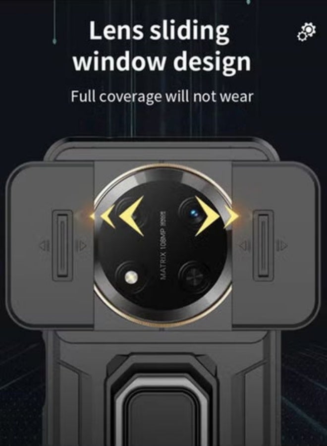 Honor X9c 5G Case Cover with Slide Camera Cover & Ring Holder,Kickstand Shell Back Cover Scratch-Resistant Shock-Absorbing Protector Accessories Kickstand Stand Magnetic Car Ring Holder Protection - Image 2