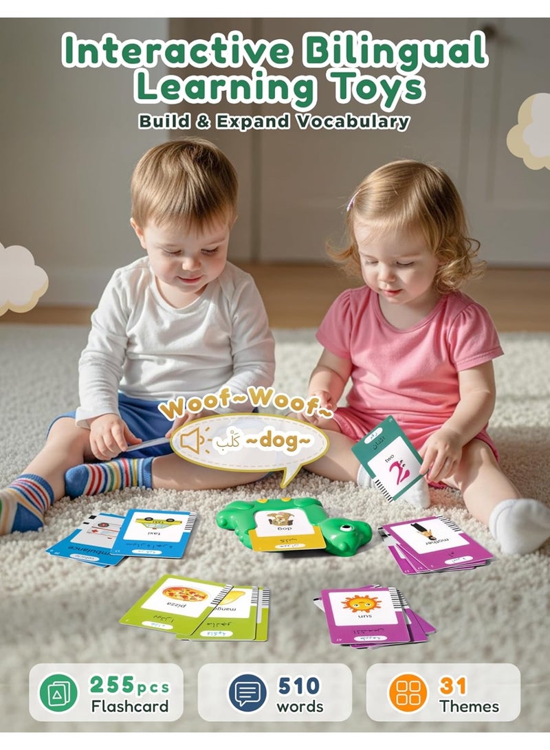 Arabic and English Talking Flash Cards for Kids, 510 Sight Words Bilingual Learning Toys for Toddlers, Arabic Alphabet Flashcards Pocket Speech Therapy Toys, Dinosaur Shaped - Image 2