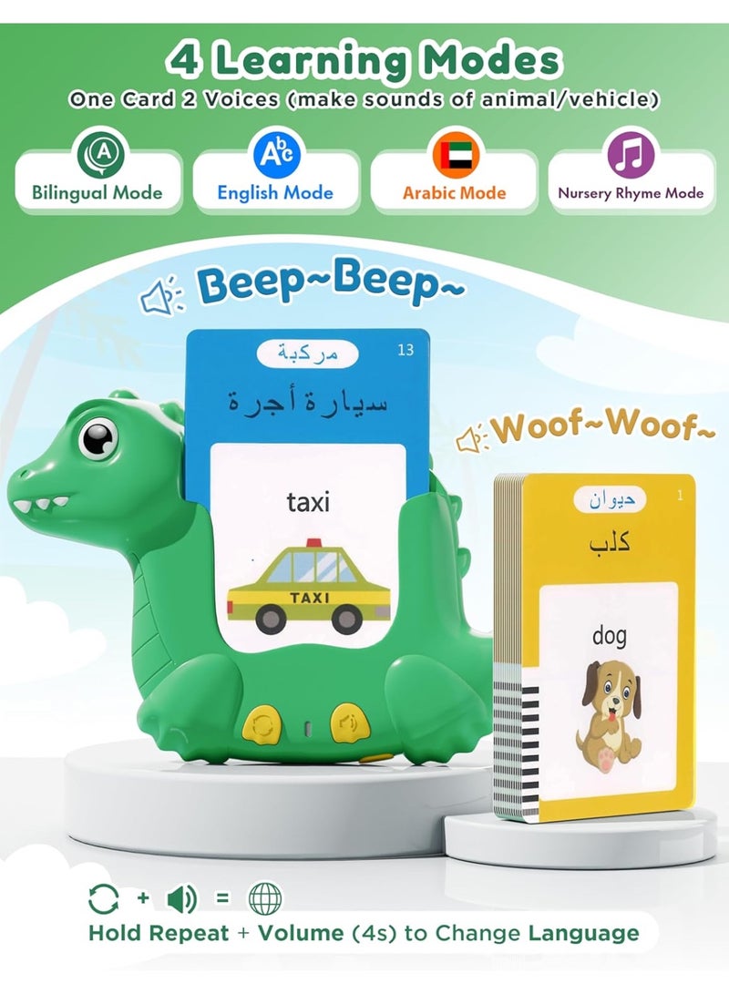Arabic and English Talking Flash Cards for Kids, 510 Sight Words Bilingual Learning Toys for Toddlers, Arabic Alphabet Flashcards Pocket Speech Therapy Toys, Dinosaur Shaped - Image 3