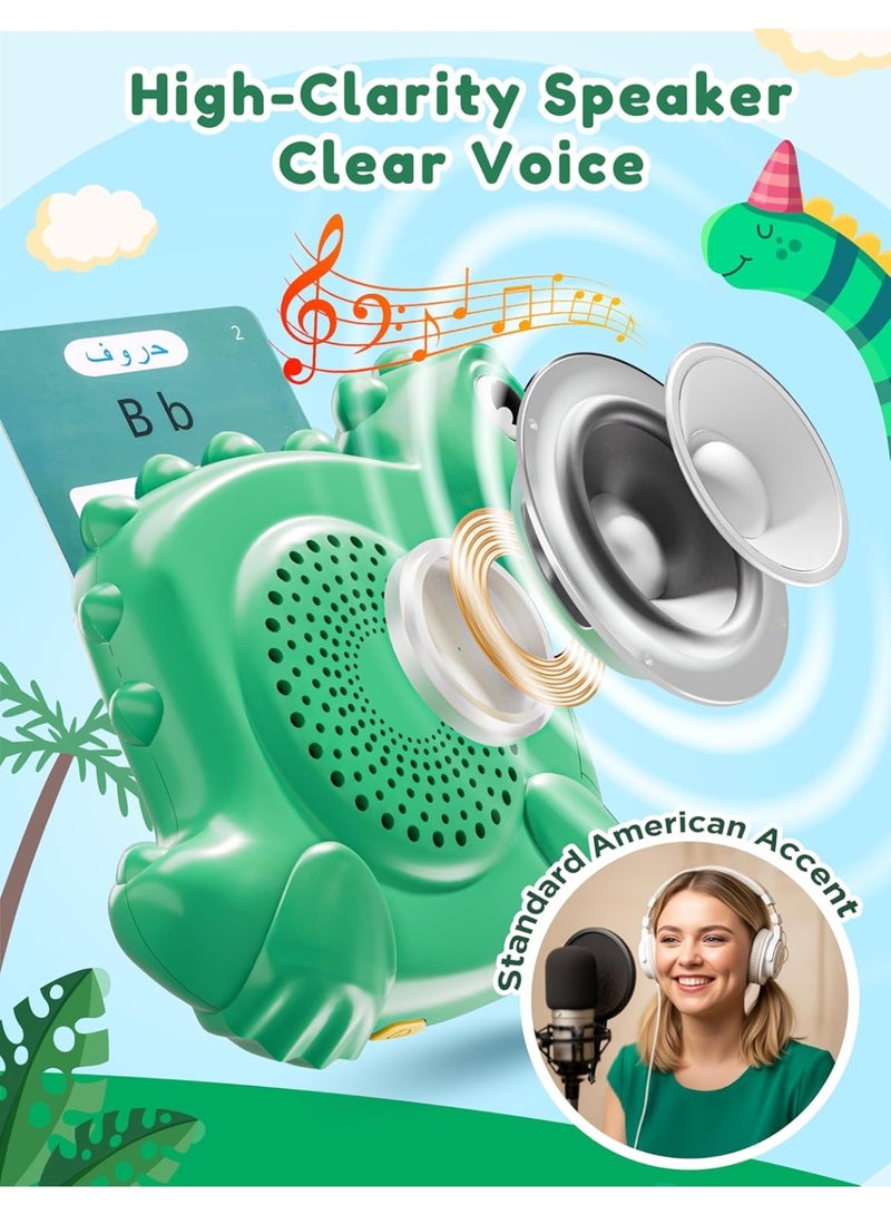 Arabic and English Talking Flash Cards for Kids, 510 Sight Words Bilingual Learning Toys for Toddlers, Arabic Alphabet Flashcards Pocket Speech Therapy Toys, Dinosaur Shaped - Image 4