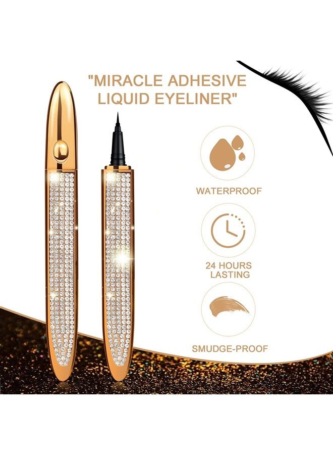 ICORIC Liquid Eyeliner Pen Waterproof, Magic Self-adhesive Long-Lasting Eyelash Glue Pen, Non Magnetic, No Blooming Quick Drying Magnetic Eye Liner (Gold Black 1Pcs) - Image 2