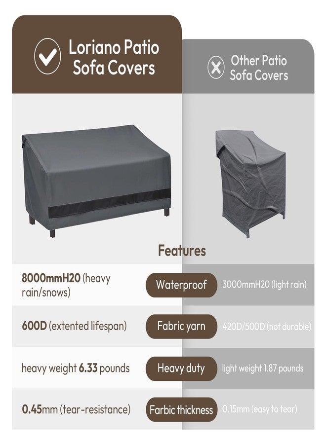 loriano 3-Seater Patio Sofa Cover, 100% Waterproof Outdoor Loveseat, 600D Heavy Duty Lawn Patio Furniture Covers 79"W x 37"D x 35"H Grey - Image 4