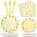 Wiooffen 96 Pcs Daisy Flower Party Supplies for 24 Guests Daisy Party Tableware Set Yellow Daisy Flower Birthday Party Pack Paper Plate Napkin Fork for Birthday Party Wedding Bridal Baby Shower - Image 3