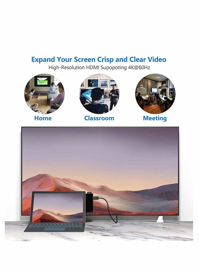 Excefore محطة إرساء مركزية مع محول HDMI + شبكة LAN إيثرنت جيجابت 1000M + شحن USB C PD + 2 منفذ USB 3.0 + محول قارئ بطاقات SD / TF (Micro SD) لجهاز Microsoft Surface Pro 7  - Image 3