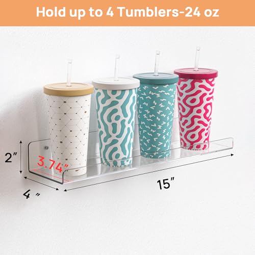 upsimples Acrylic Shelves for Bathroom Storage, 15" Floating Shelves Wall Organizer for Perfume, Make up, Skincare, Kids Bookshelf for Bedroom, Nursery, Living Room Decor, Clear, 4 Pack - Image 2