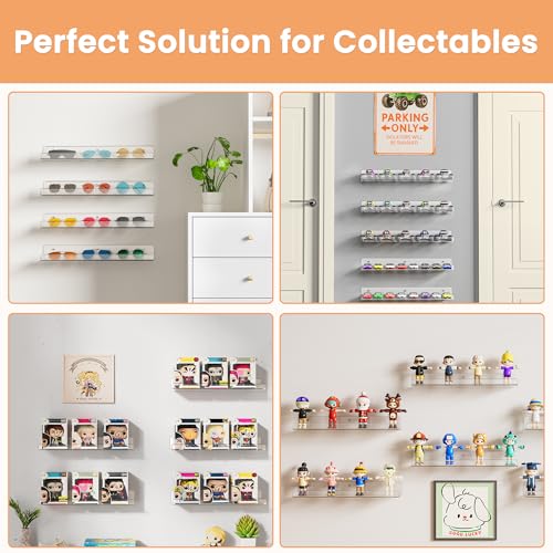 upsimples Acrylic Shelves for Bathroom Storage, 15" Floating Shelves Wall Organizer for Perfume, Make up, Skincare, Kids Bookshelf for Bedroom, Nursery, Living Room Decor, Clear, 4 Pack - Image 5