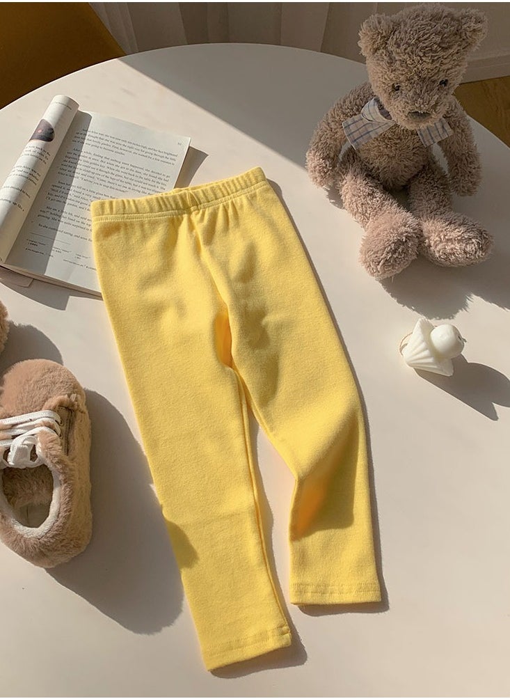 Loquat Kids Solid Color Thermal Underwear Pants Cotton Soft Long Johns Base Layer Bottom Children's Pajama Pants Yellow  - Image 1