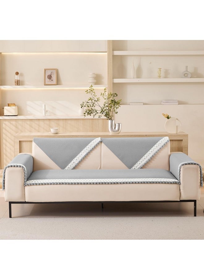 HOUSE OF QUIRK House of Quirk Sofa Covers Furniture Protector 1/2/3/4 Seater Chenille Fabric with Ball Tassels Sofas Slipcovers Anti-Slip Stretch Seat Pad (Three Seater, Light Grey, 70x180cm)  - Image 4