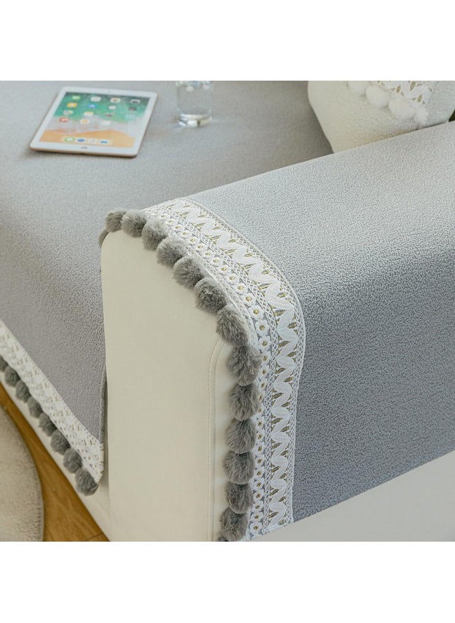 HOUSE OF QUIRK House of Quirk Sofa Covers Furniture Protector 1/2/3/4 Seater Chenille Fabric with Ball Tassels Sofas Slipcovers Anti-Slip Stretch Seat Pad (Three Seater, Light Grey, 70x180cm)  - Image 5