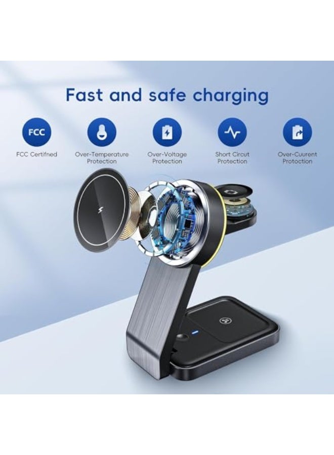 XICEN Magnetic Wireless Charger for Apple Series,Foldable Travel 3 in 1 Wireless Charging Station, 18W Fast Mag safe Charger Stand for iPhone 16/15/14/13/12 Series - Image 5