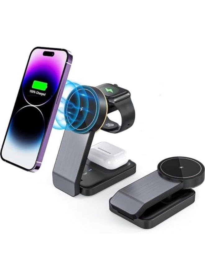 XICEN Magnetic Wireless Charger for Apple Series,Foldable Travel 3 in 1 Wireless Charging Station, 18W Fast Mag safe Charger Stand for iPhone 16/15/14/13/12 Series - Image 1