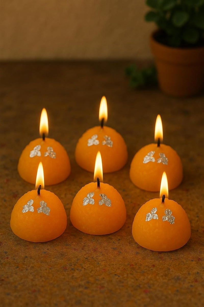 CraftVatika شموع لتزيين ديوالي مجموعة من 18، شموع شمع الصويا عنصر زينة احتفالية بشكل لادو شكل شمعة فريدة عناصر تزيين بوجا للمنزل، هدايا ديوالي للأصدقاء والعائلة (عبوة من 18) - Image 2